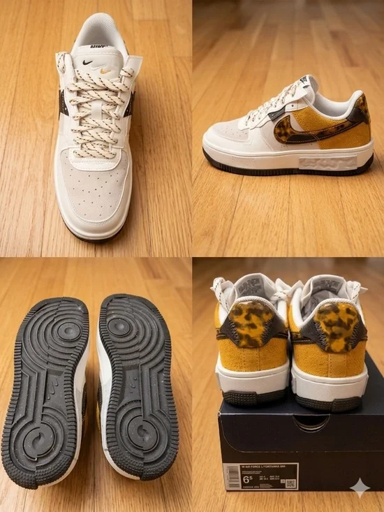 Nike Women’s Air Force 1 White & Leopard Accent Low-Top Sneakers - Picture 5 of 5